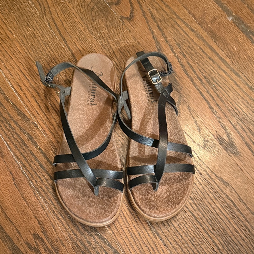 Sam Edelman Black and Tan Strappy Sandals